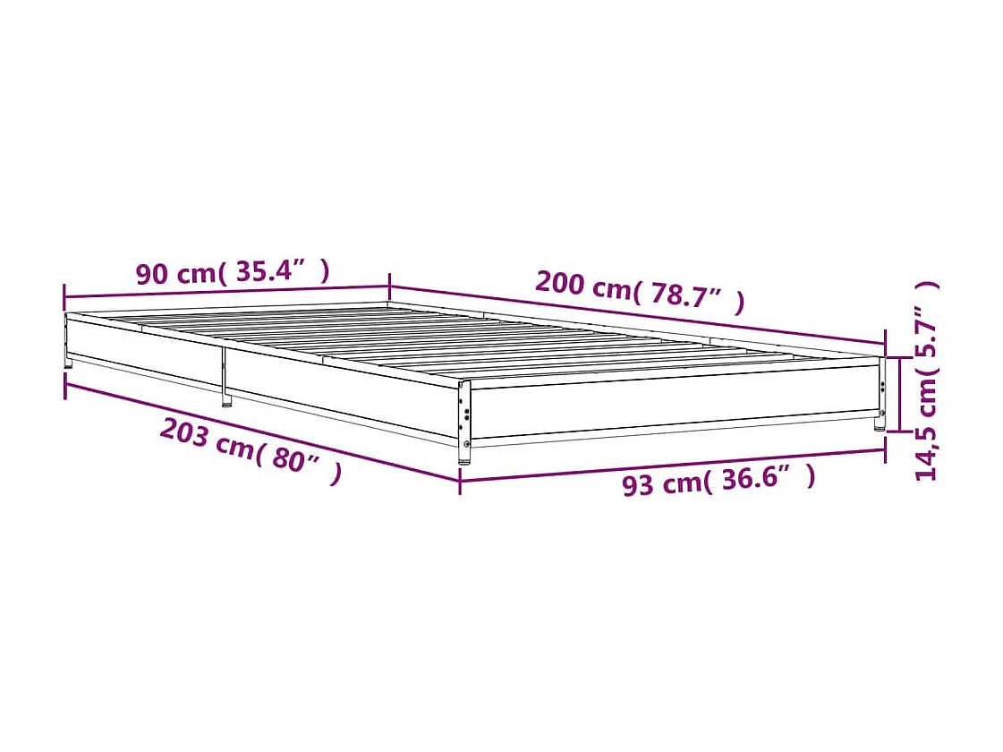 Cadre de lit sans matelas chêne sonoma 90x200 cm
