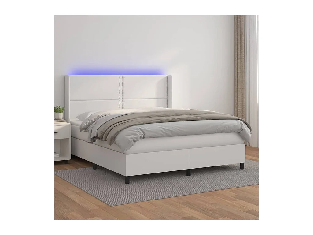 Sommier à lattes de lit matelas LED Blanc 180x200 cm Similicuir