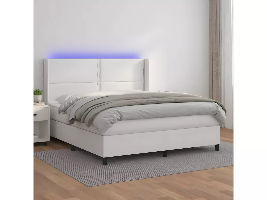 Kauf Unique Boxspringbett mit Matratze & LED Weiß 180x200 cm Kunstleder