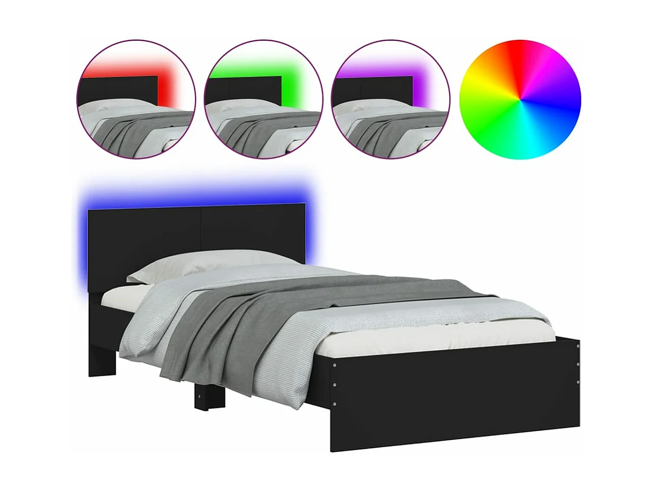 Bettgestell mit Kopfteil und LED-Leuchten Schwarz 100x200 cm