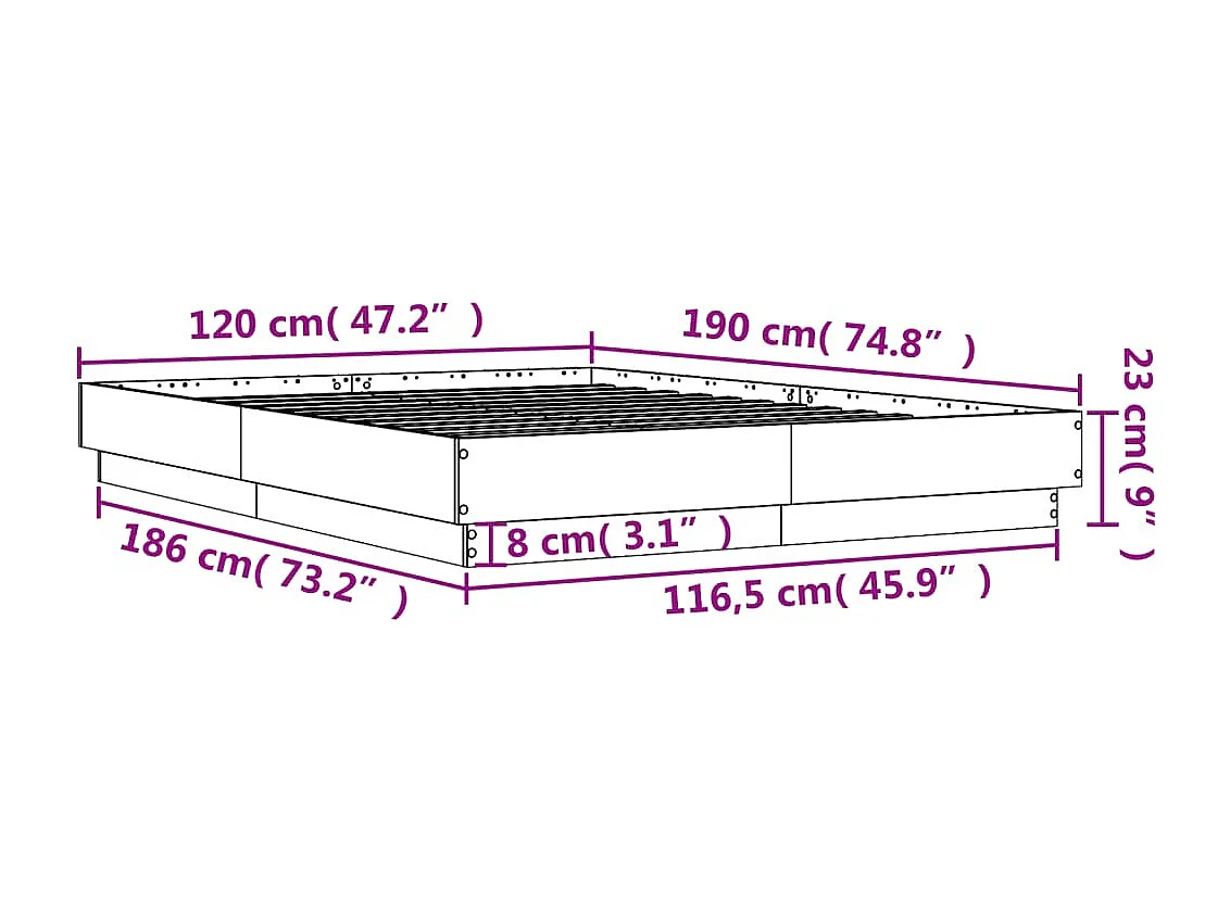 Bettgestell mit LED Sonoma-Eiche 120x190 cm