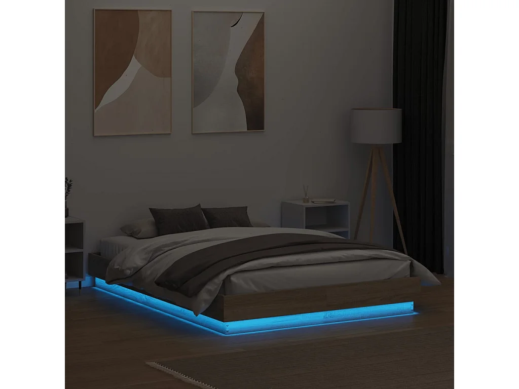 Bettgestell mit LED Sonoma-Eiche 120x190 cm