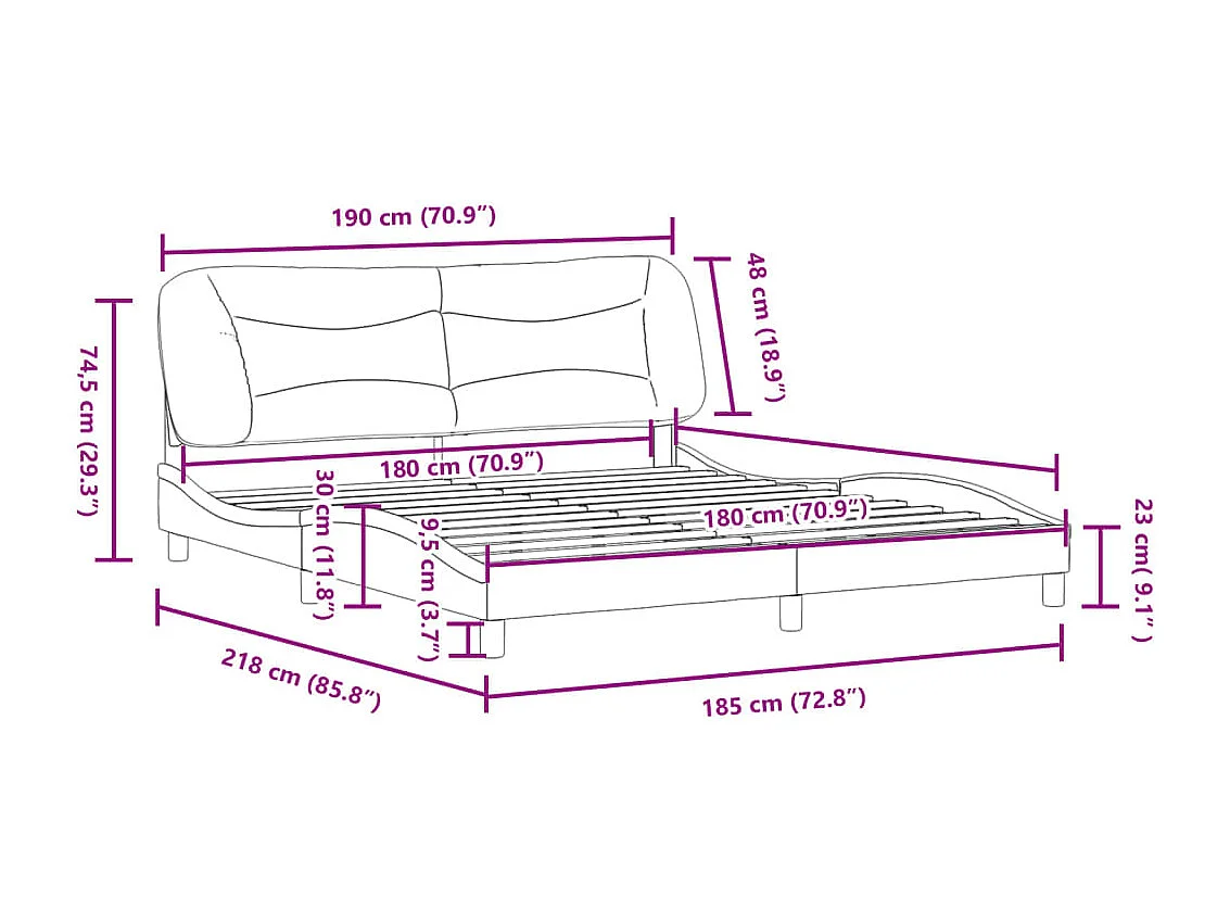 Cadre de lit avec LED sans matelas Hvar blanc et noir 180x200 cm
