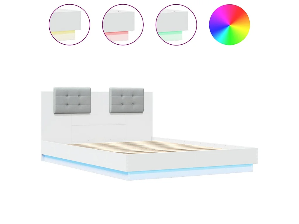 Bedframe met hoofdeinde en LED-verlichting wit 120x200 cm