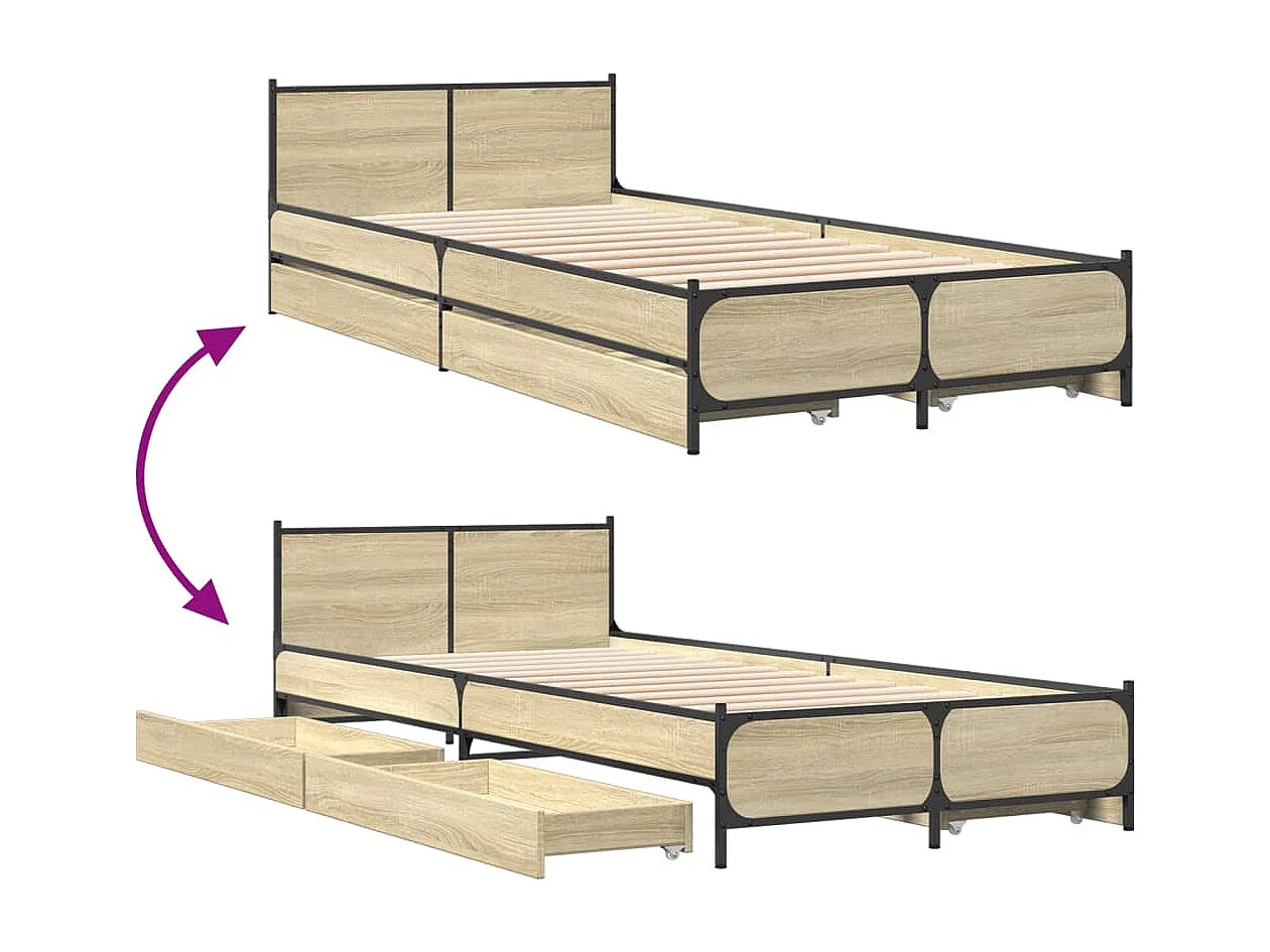 Bettgestell mit Schubladen Sonoma-Eiche 90x200cm Holzwerkstoff