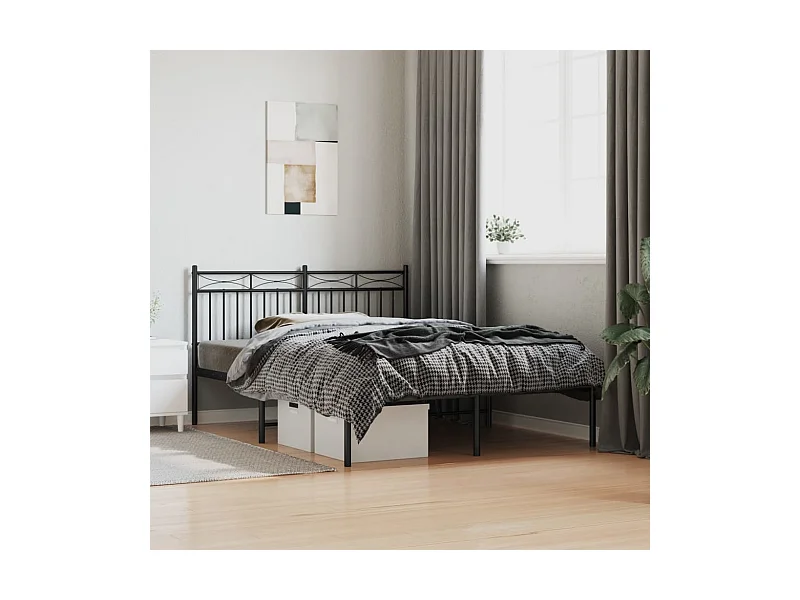 Bettgestell mit Kopfteil Metall Schwarz 140x190 cm