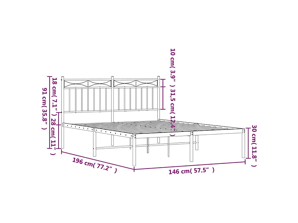 Cadre de lit métal sans matelas avec tête de lit noir 140x190cm