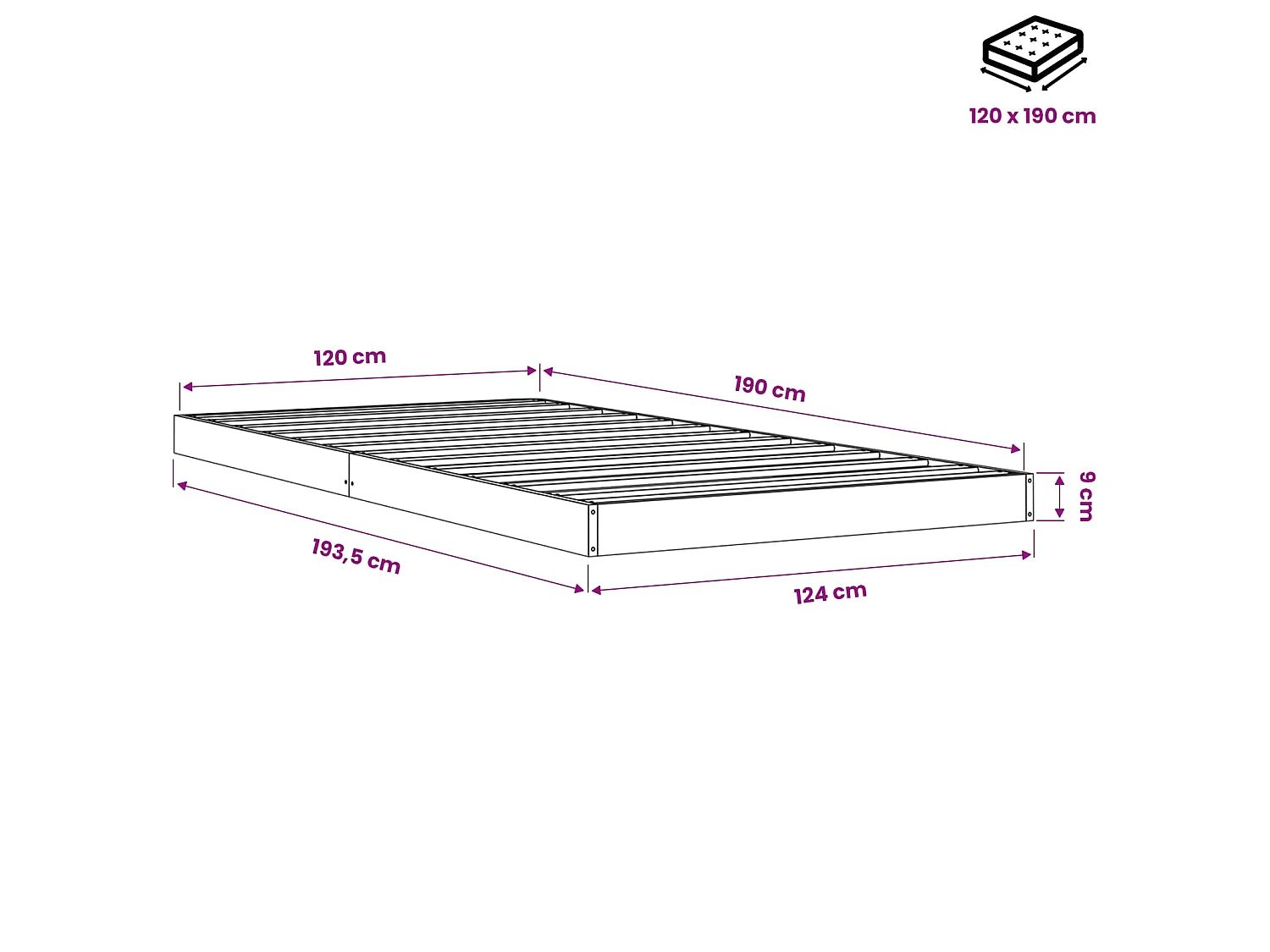 Cadre de lit sans matelas cire marron 120x190cm bois pin massif