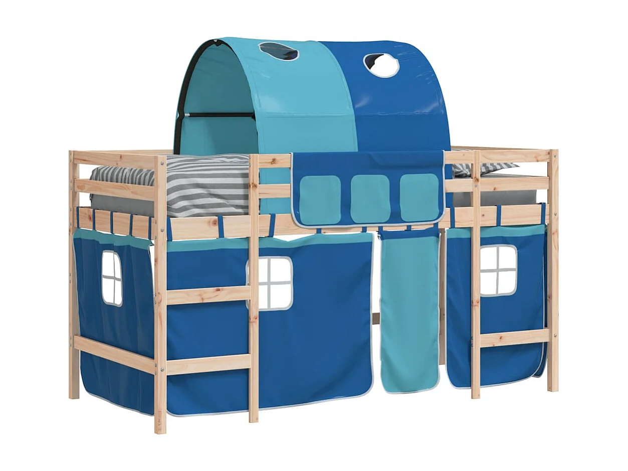 Kinderhochbett mit Tunnel Blau 90x200 cm Massivholz Kiefer