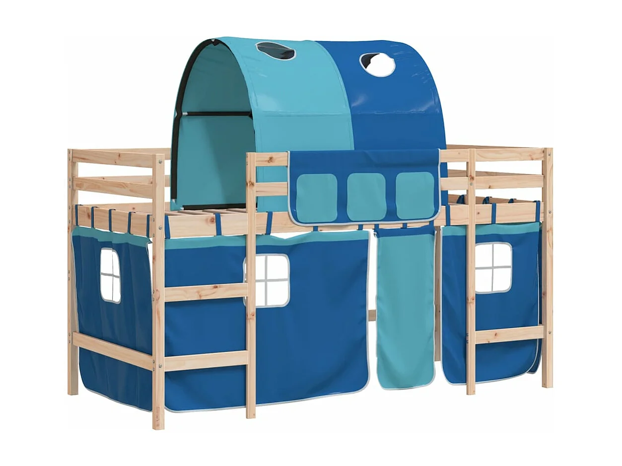 Lit mezzanine enfants avec tunnel sans matelas bleu 90x200 cm