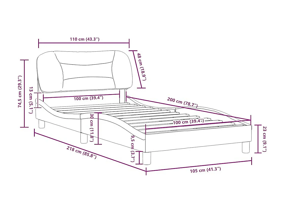 Cadre de lit sans matelas Hvar crème 100x200 cm tissu
