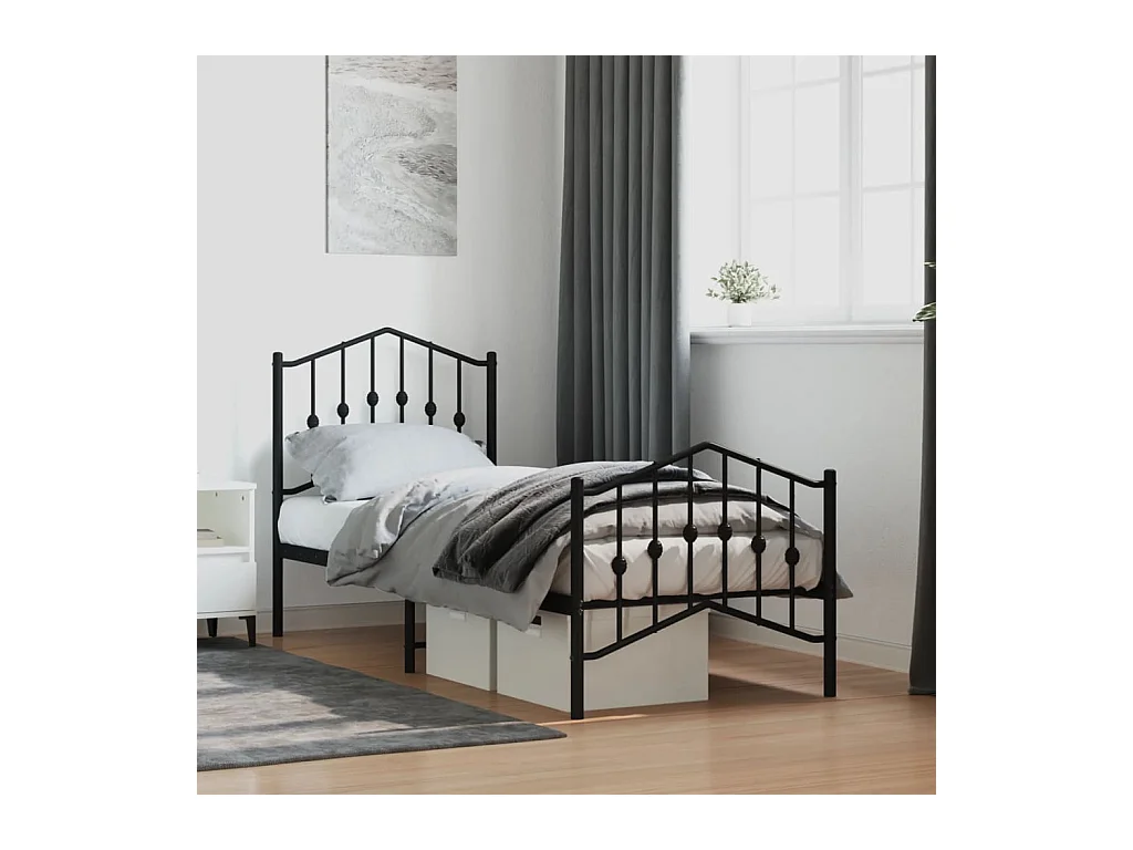 Bedframe met hoofd- en voeteneinde metaal zwart 75x190 cm