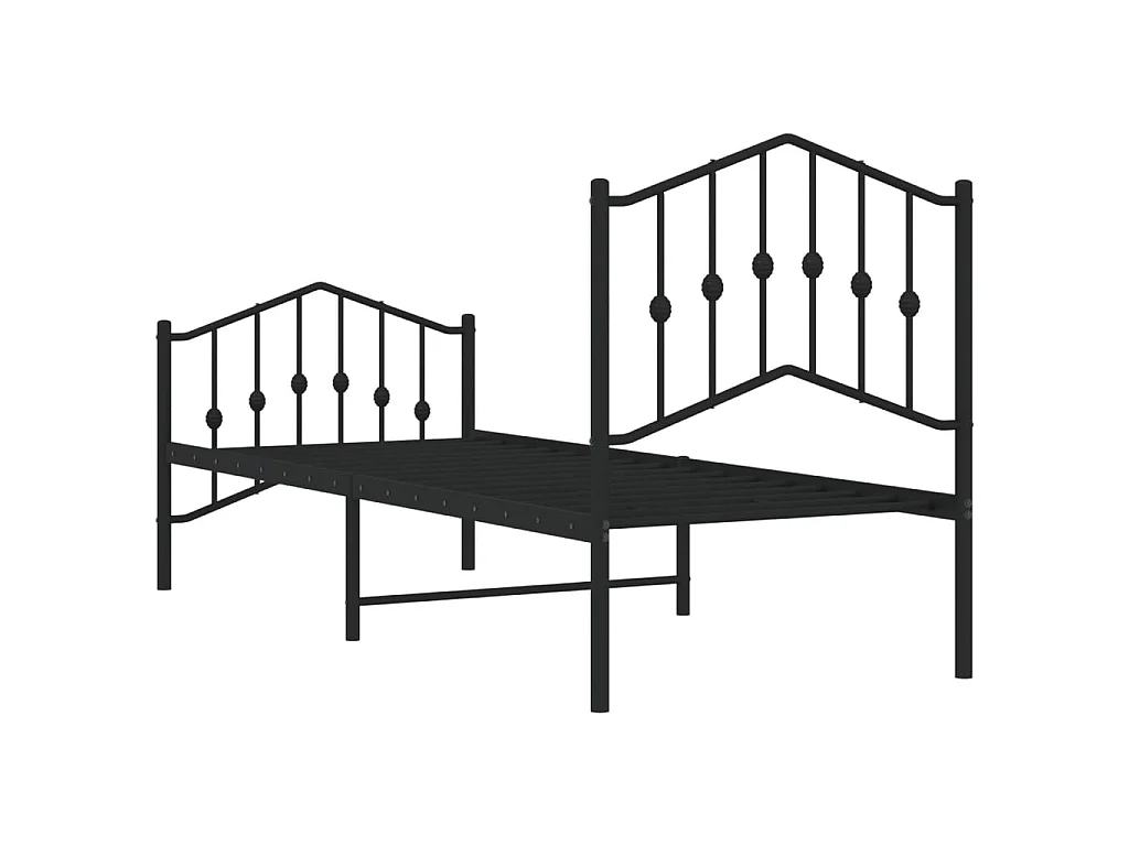 Cadre de lit métal sans matelas avec pied de lit noir 75x190 cm