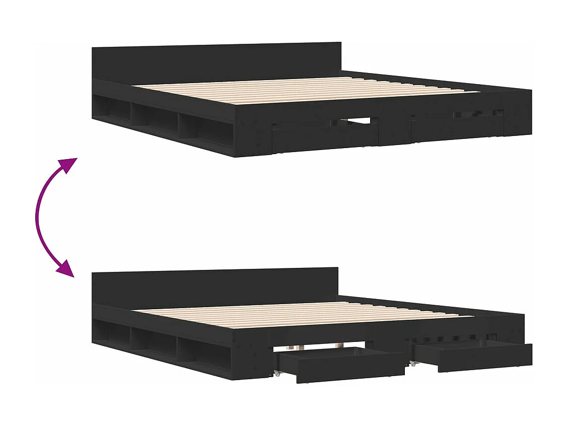Bedframe met lades bewerkt hout zwart 200x200 cm