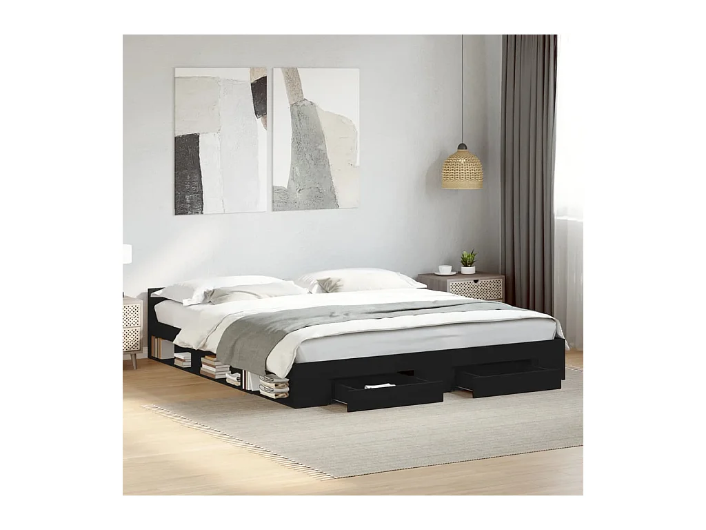 Cadre de lit avec tiroirs sans matelas noir 200x200 cm