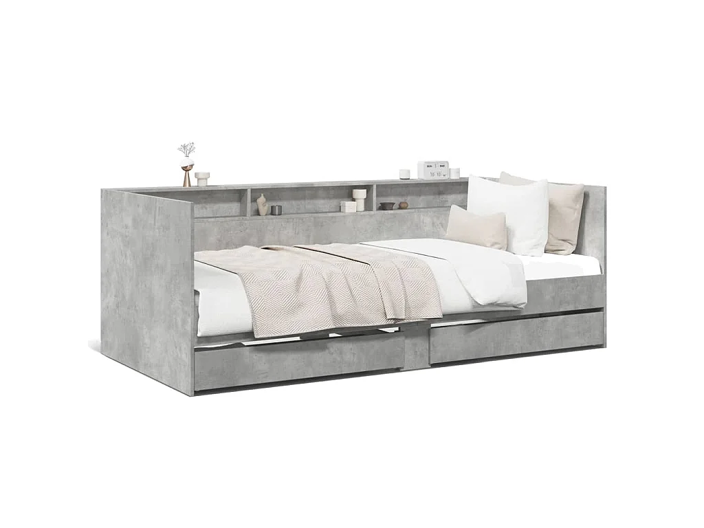 Slaapbank met lades zonder matras 75x190 cm betongrijs