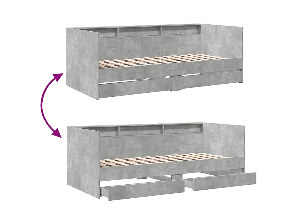 Slaapbank met lades zonder matras 75x190 cm betongrijs