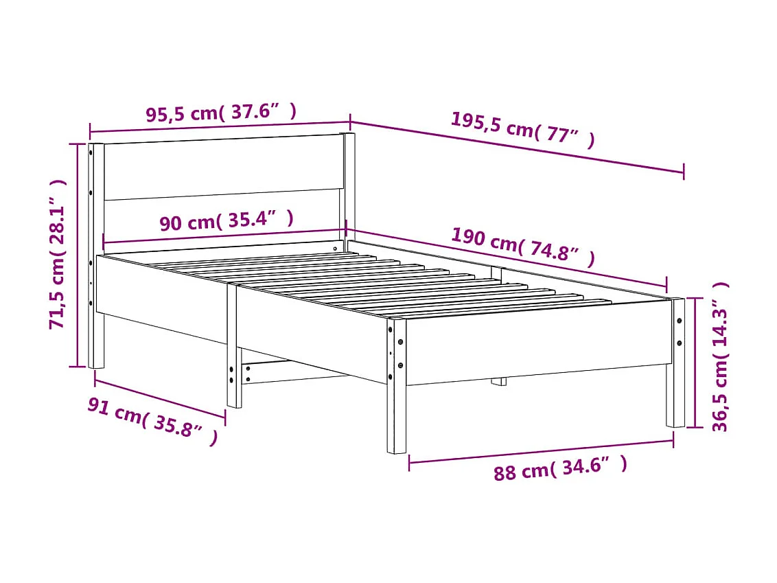 Cama sem colchão 90x190 cm madeira de pinho maciça castanho-mel