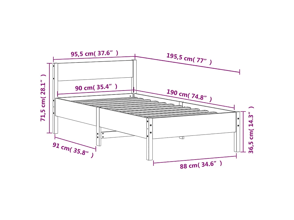 Cadre de lit sans matelas cire marron 90x190 cm bois pin massif