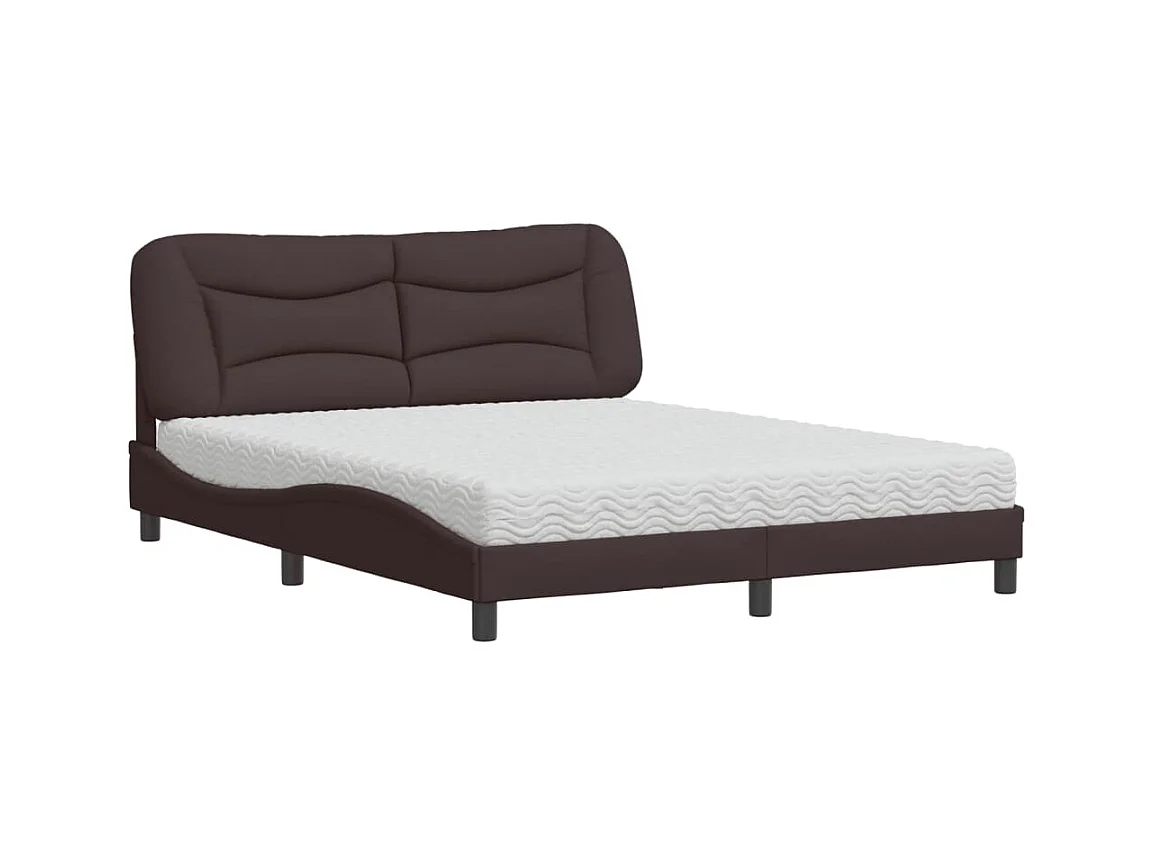 Lit avec matelas marron foncé 160x200 cm tissu
