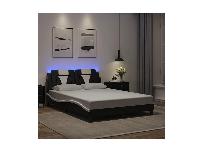 Cadre de lit Viana avec LED sans matelas noir et blanc 120x200 cm
