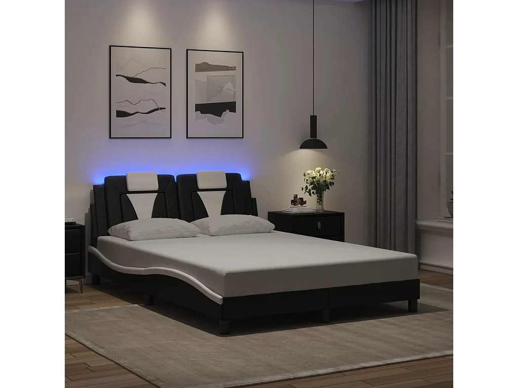 Giroletto Viana con LED senza Materasso Nero e Bianco 120x200 cm