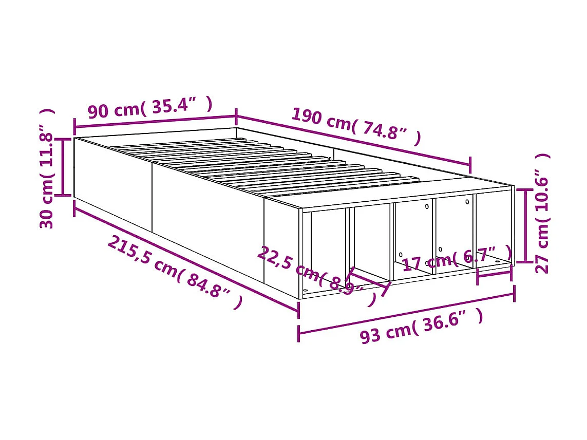 Bedframe bewerkt hout sonoma eikenkleurig 90x190 cm