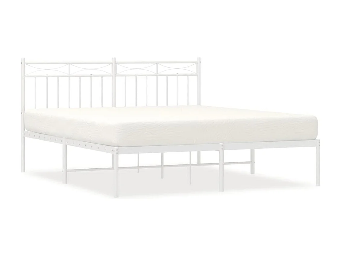 Cadre de lit métal sans matelas et tête de lit blanc 160x200 cm