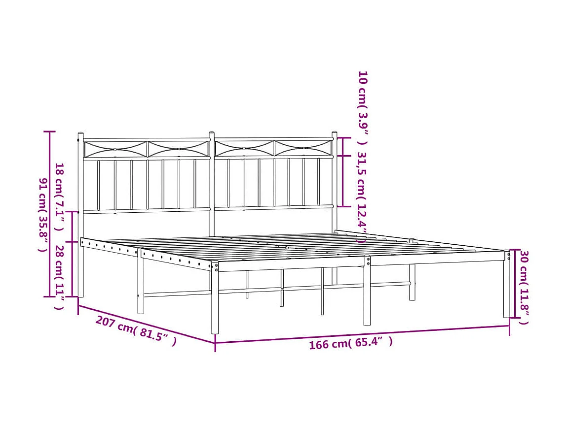 Cadre de lit métal sans matelas et tête de lit blanc 160x200 cm