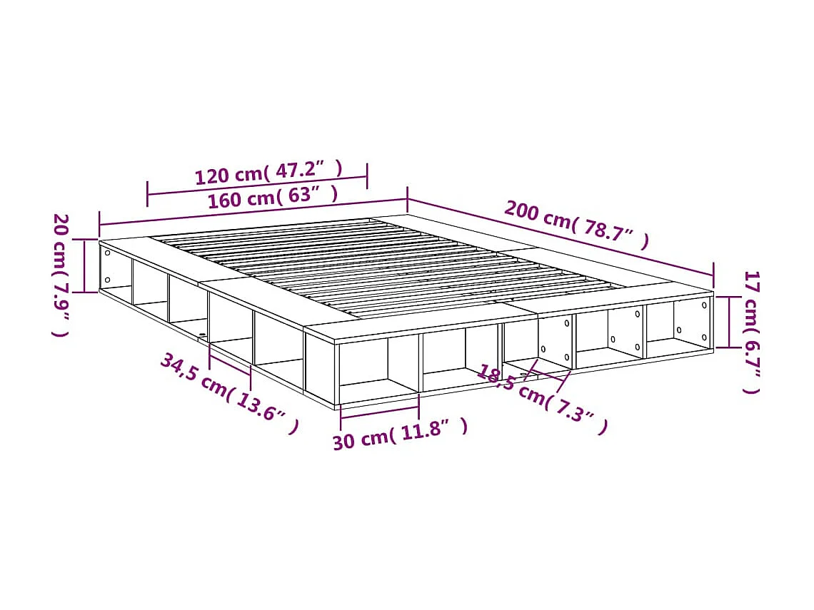 Cadre de lit sans matelas chêne sonoma 160x200 cm