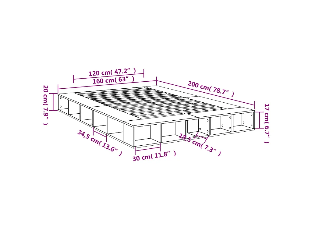 Cadre de lit sans matelas chêne sonoma 160x200 cm