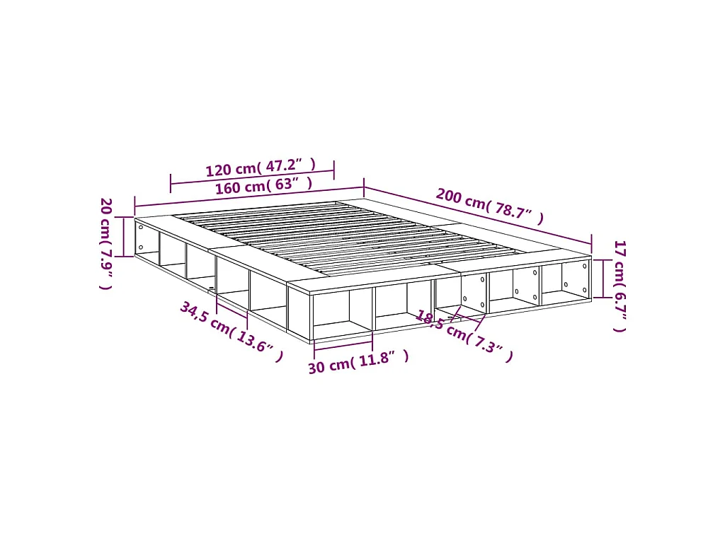 Cadre de lit sans matelas chêne sonoma 160x200 cm