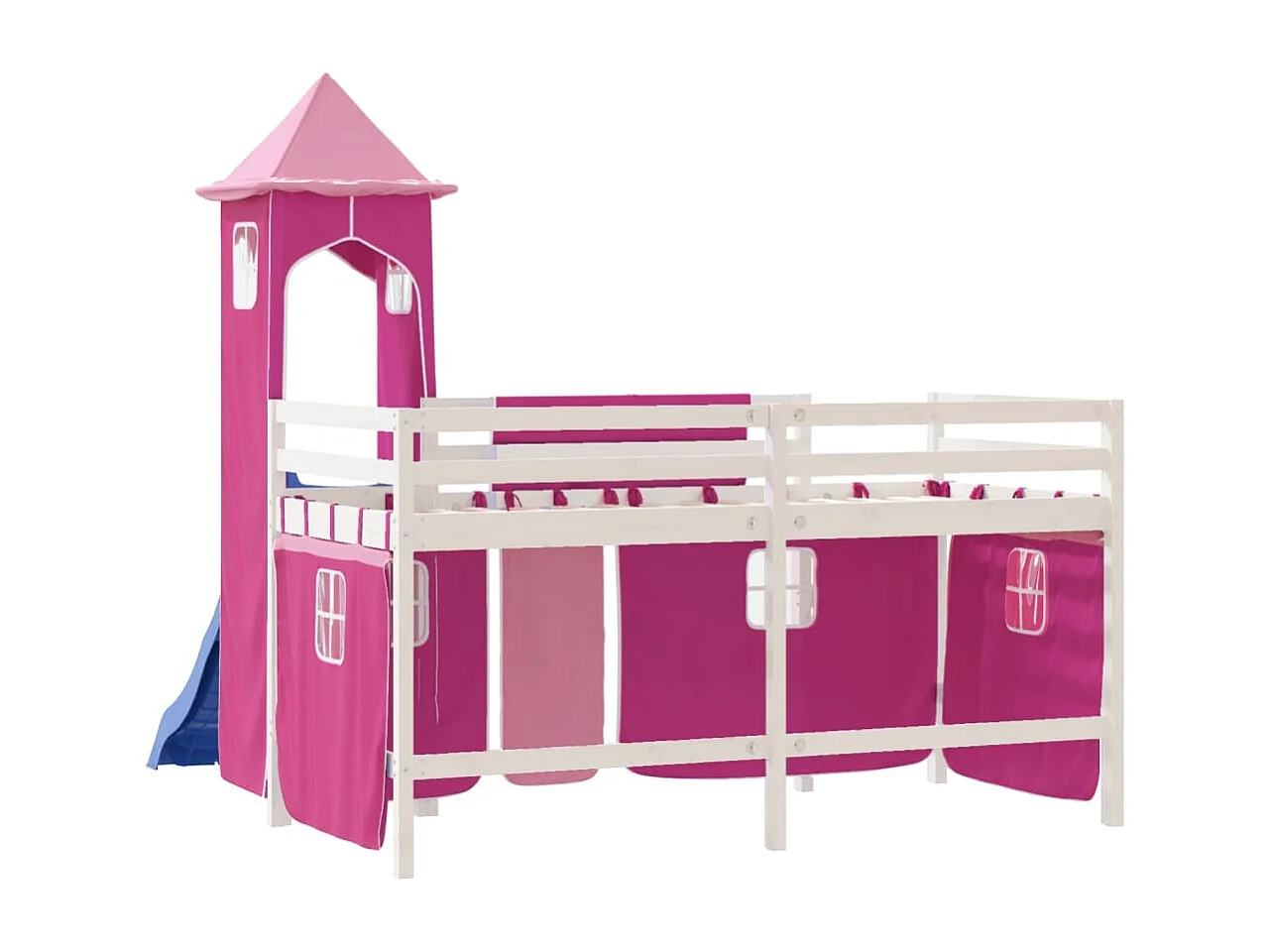 Kinderhoogslaper met toren 90x200 cm massief grenenhout roze