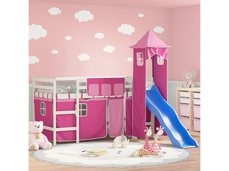 Lit mezzanine enfants avec tour sans matelas rose 90x200 cm