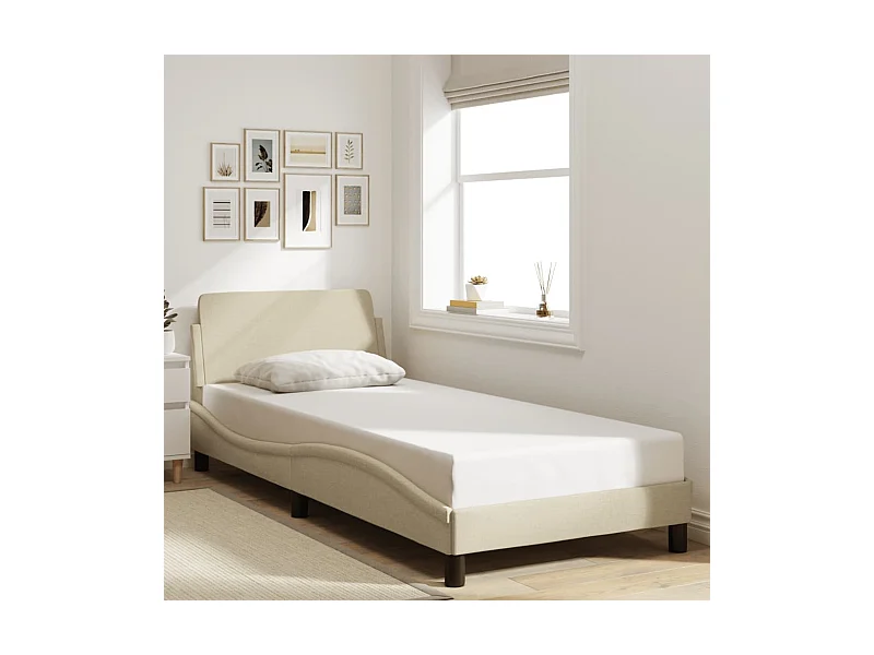 Cadre de lit avec tête de lit Dover crème 90x200cm tissu