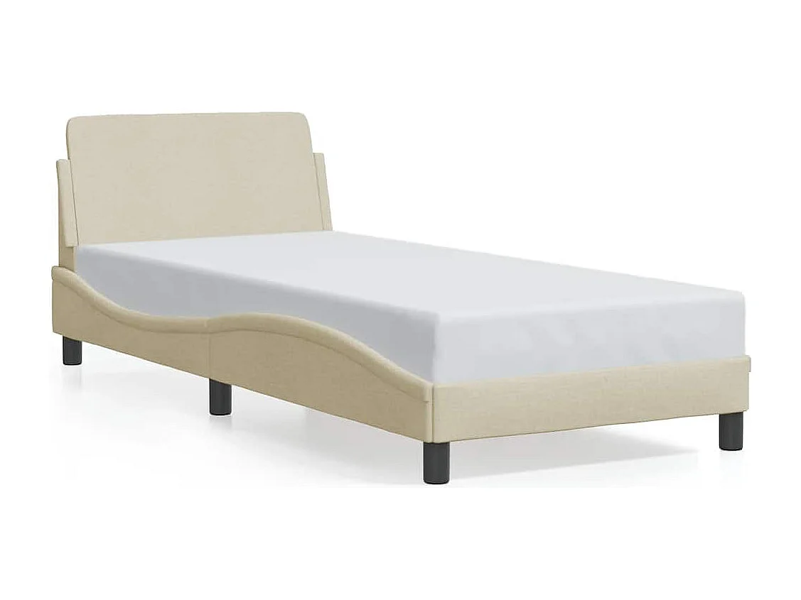 Cadre de lit avec tête de lit Dover crème 90x200cm tissu