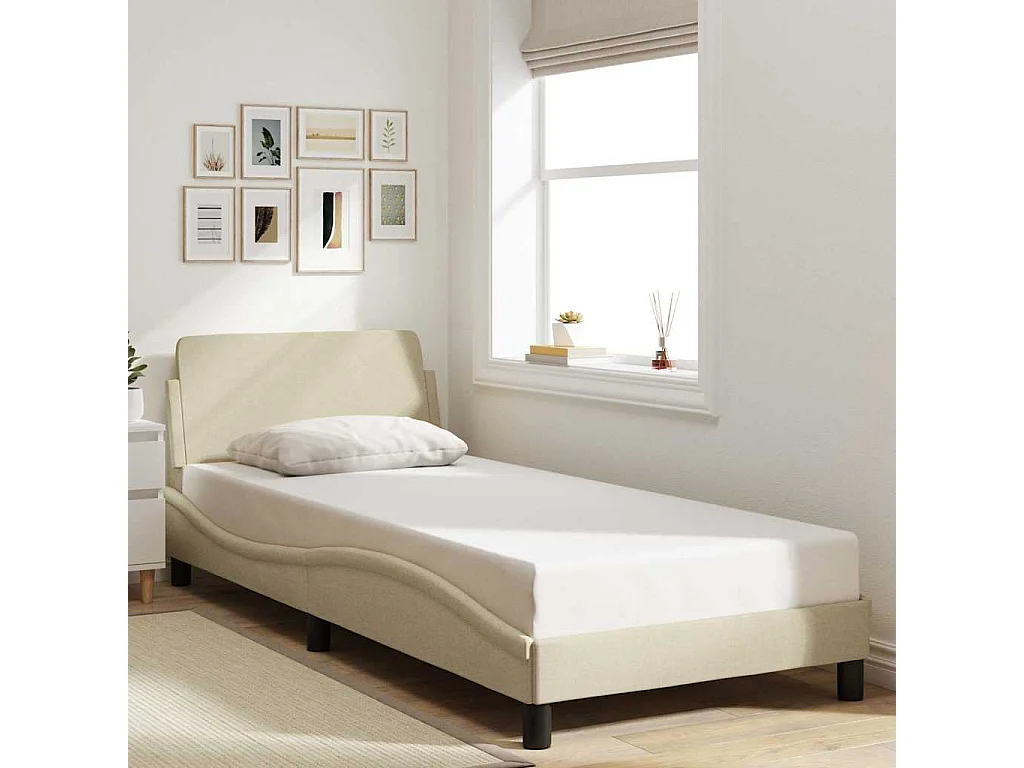 Cadre de lit avec tête de lit Dover crème 90x200cm tissu