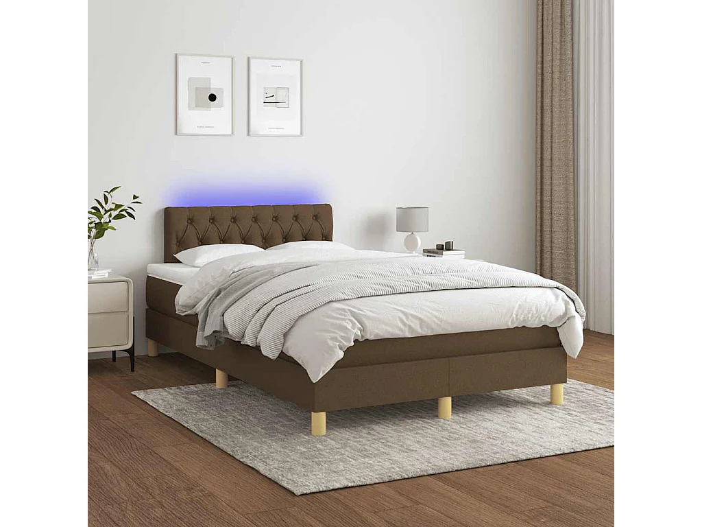 Cama box spring c/ colchão/LED 120x190cm tecido castanho-escuro