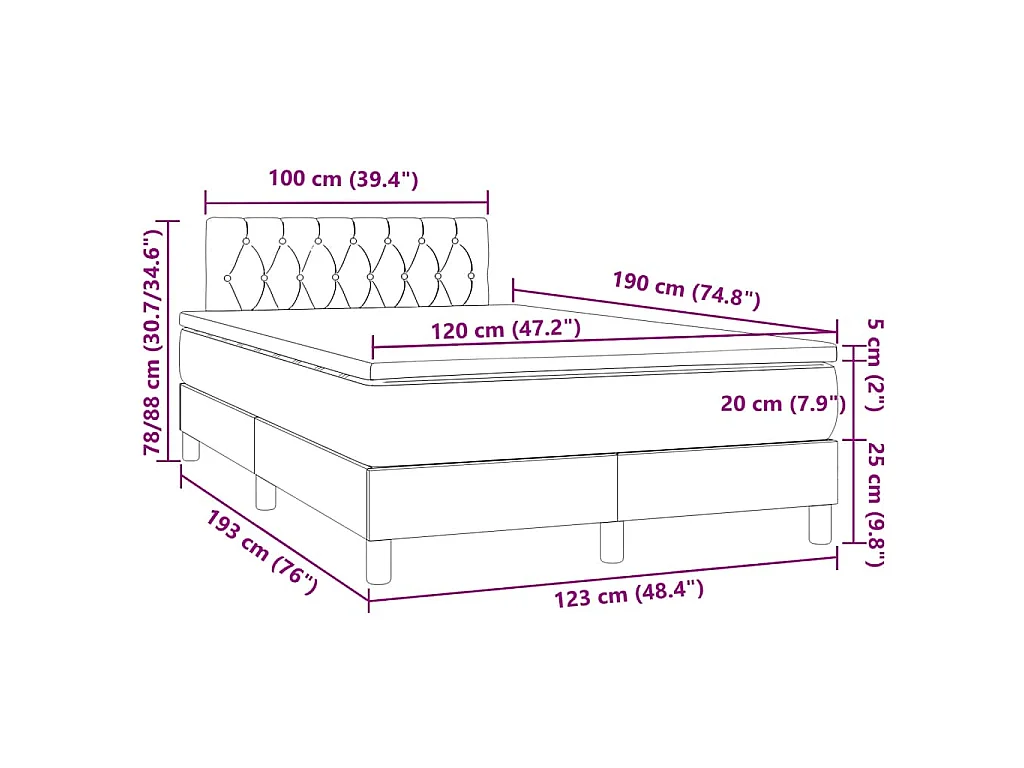 Sommier à lattes de lit matelas et LED marron foncé 120x190 cm