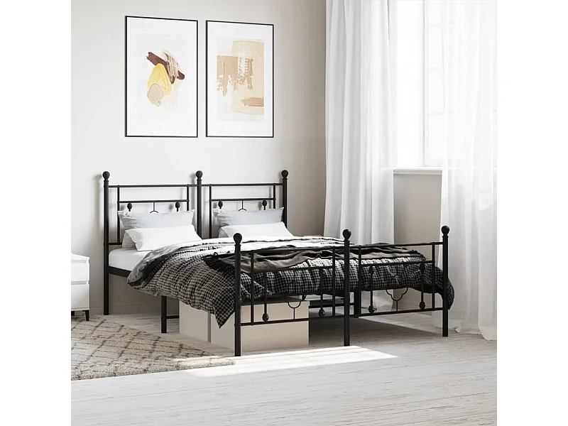 Bedframe met hoofd- en voeteneinde metaal zwart 140x190 cm