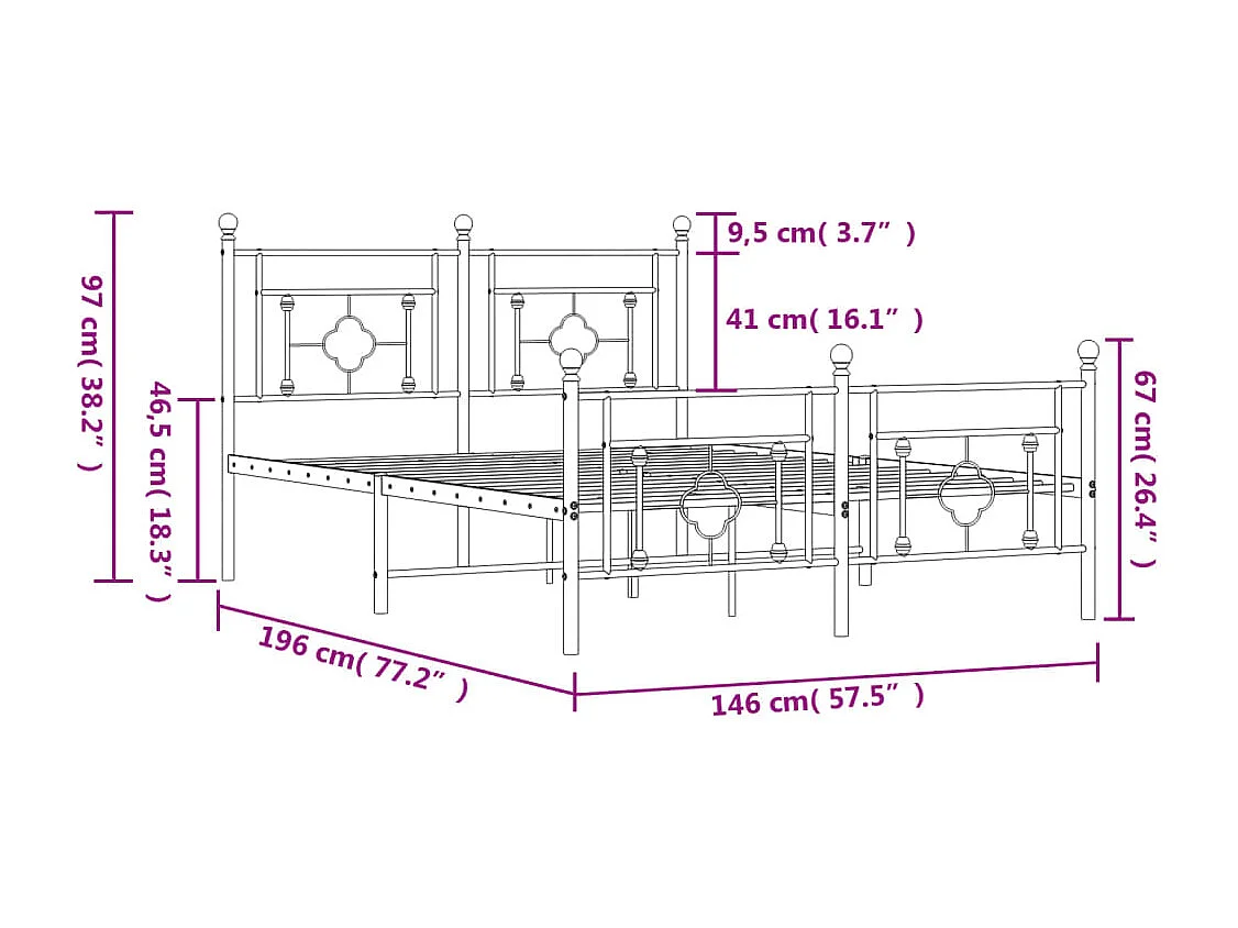 Bettgestell mit Kopf- und Fußteil Metall Schwarz 140x190 cm