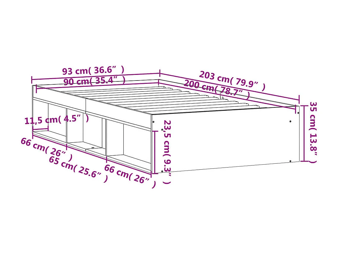 Cadre de lit sans matelas chêne sonoma 90x200 cm