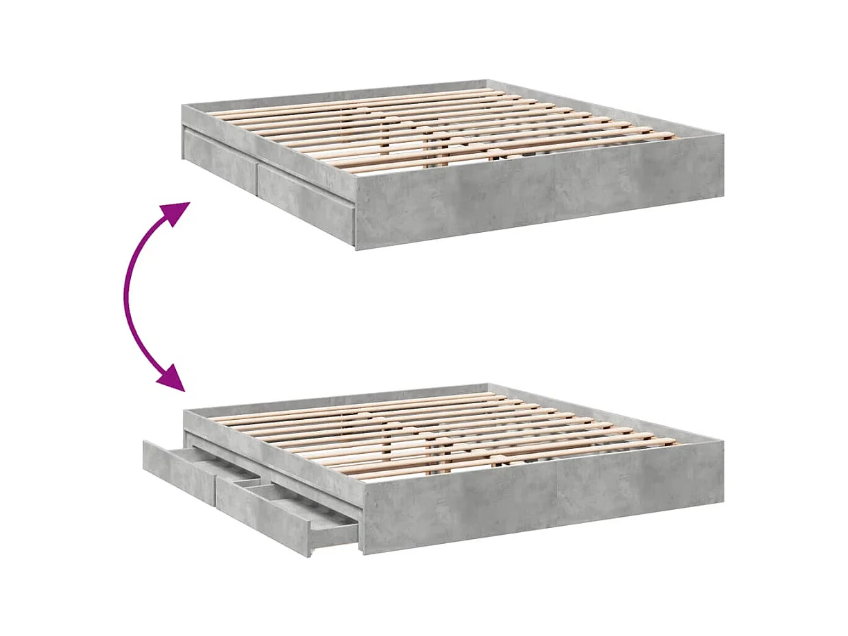 Bedframe met lades bewerkt hout betongrijs 180x200 cm