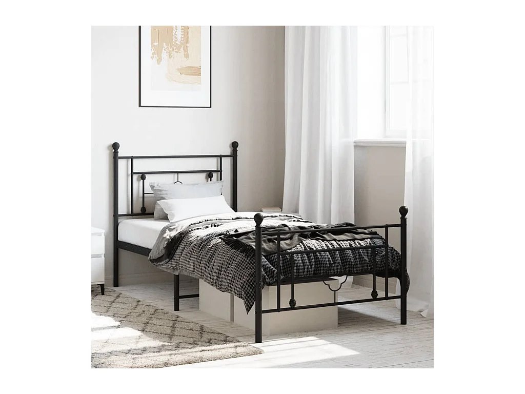 Cadre de lit métal sans matelas avec pied de lit noir 90x190 cm