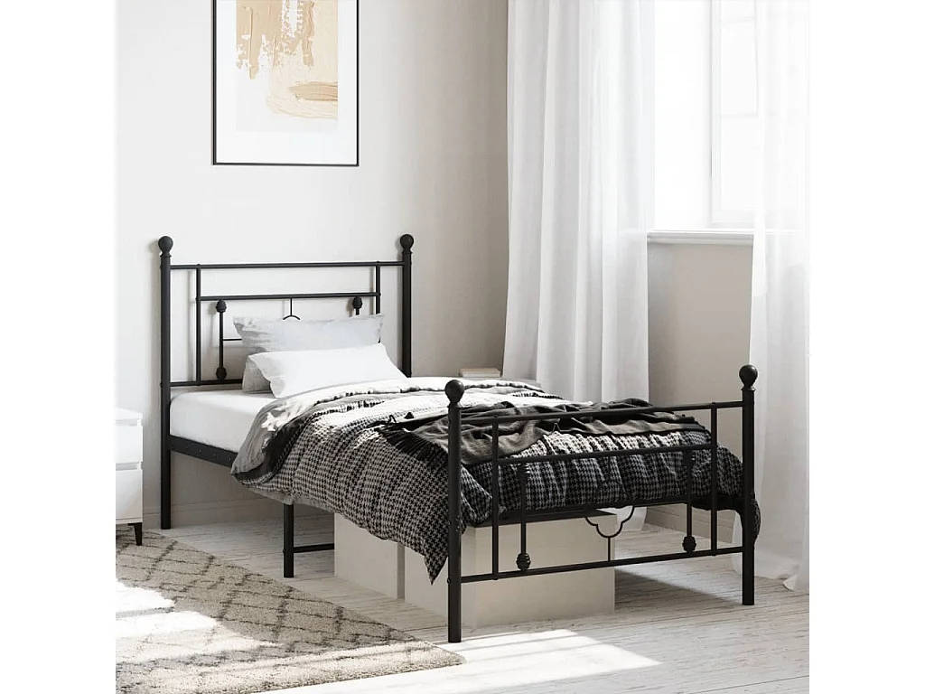 Giroletto con Testiera e Pediera Metallo Nero 90x190 cm