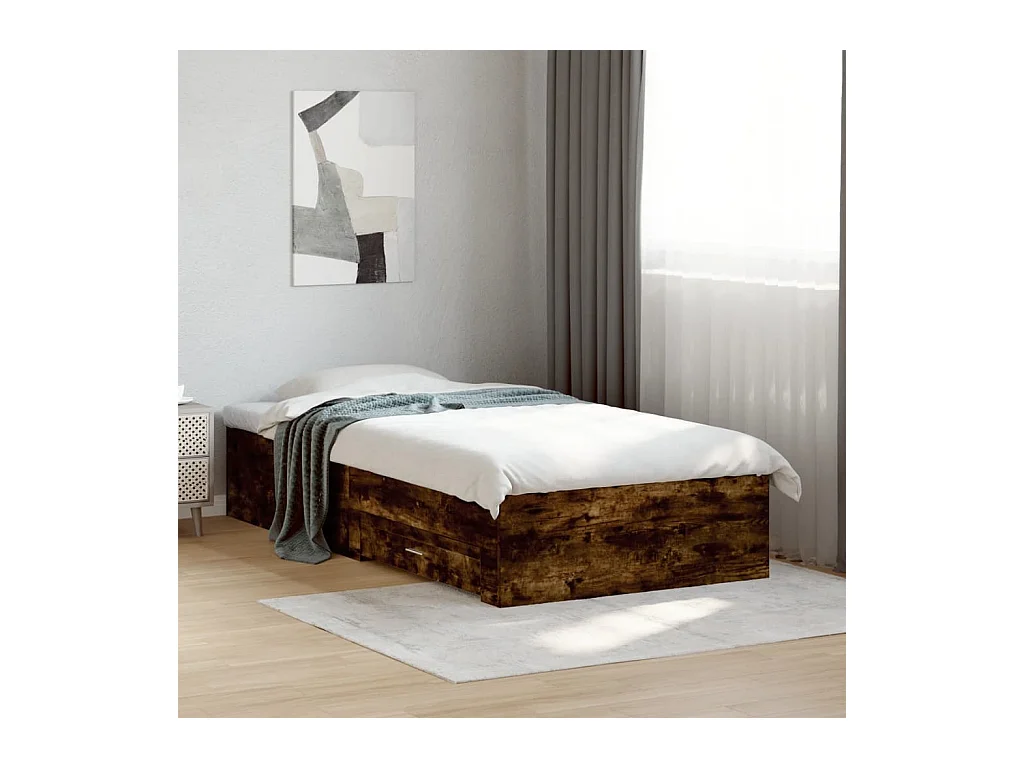 Cadre de lit avec tiroirs sans matelas chêne fumé 100x200 cm