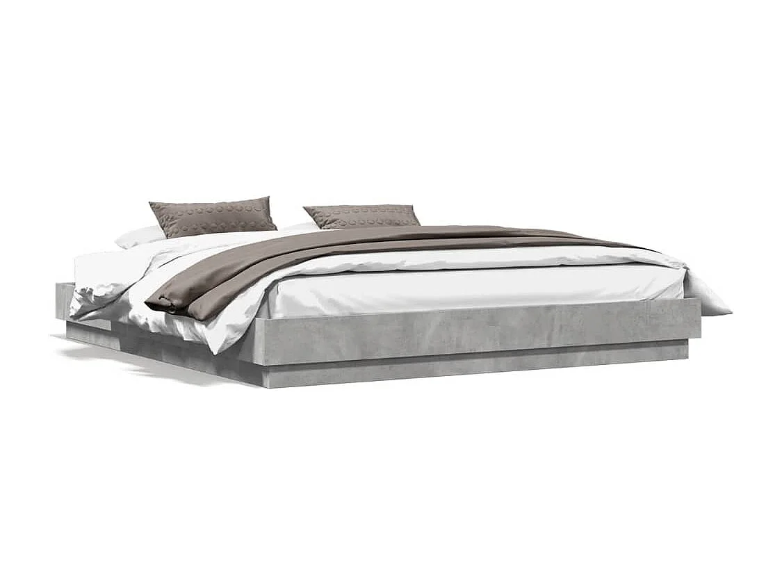 Cadre de lit avec LED sans matelas gris béton 180x200 cm