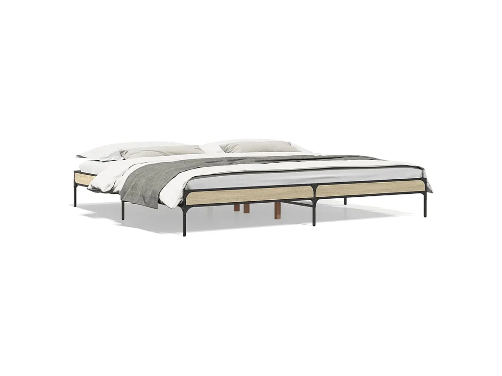 Estructura cama madera ingeniería metal roble Sonoma 200x200 cm