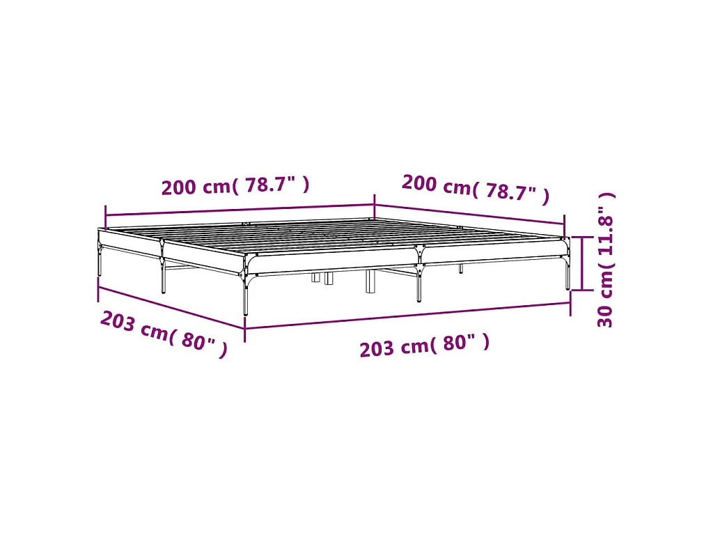 Estructura cama madera ingeniería metal roble Sonoma 200x200 cm