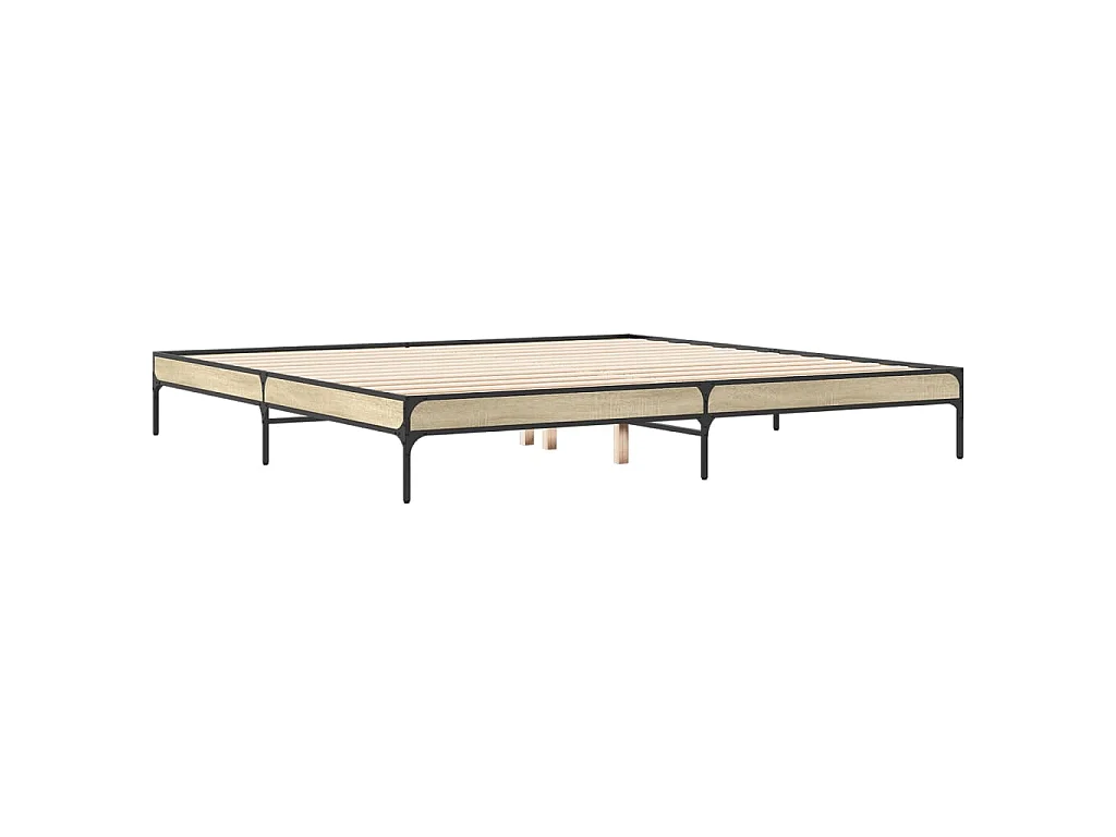 Estructura cama madera ingeniería metal roble Sonoma 200x200 cm